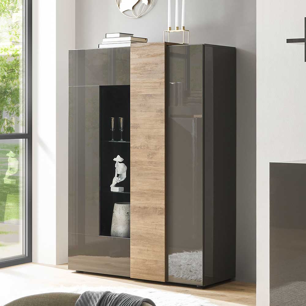 TopDesign Moderne Esszimmer Vitrine in Dunkelgrau Eichefarben