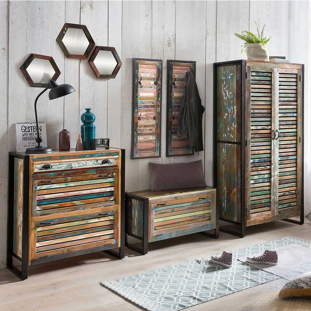 Möbel Exclusive Komplett Garderobe in Bunt und Schwarz Shabby Chic Design (fünfteilig)