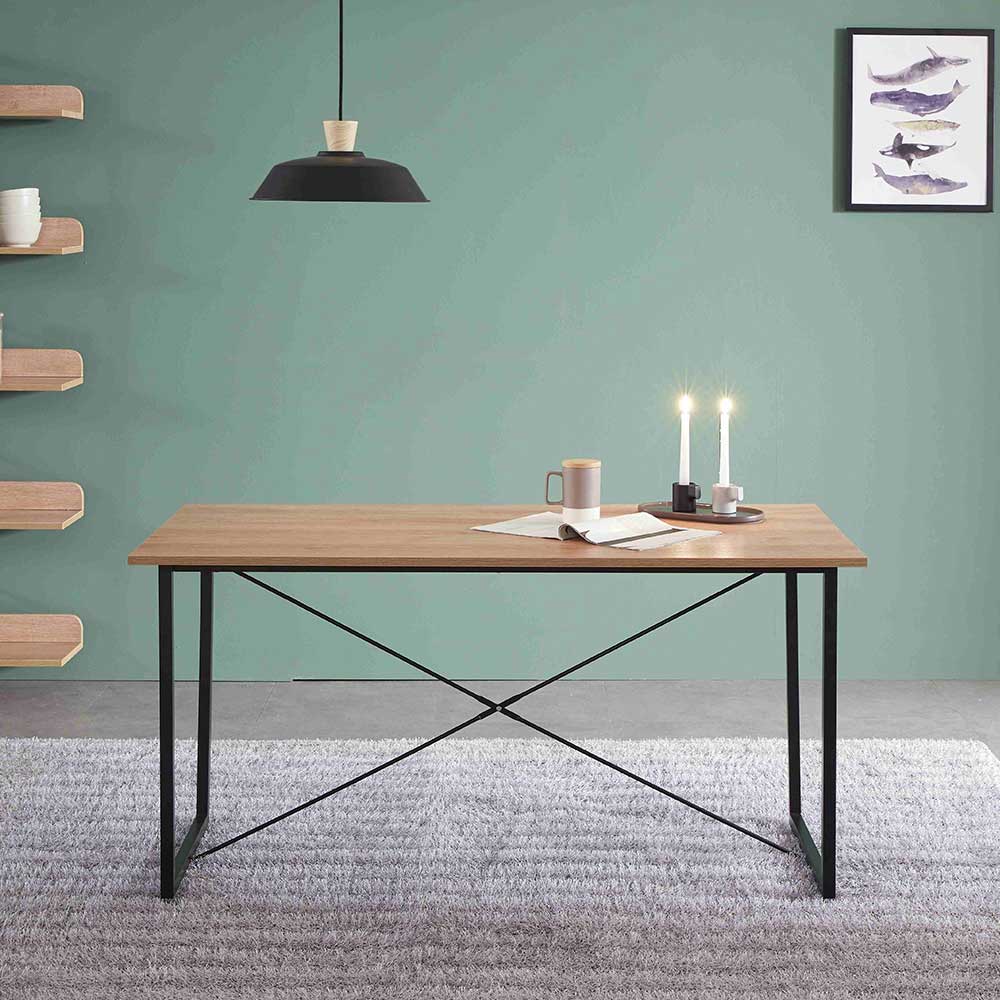 iMöbel Esszimmer Tisch in Akaziefarben und Schwarz 140 cm breit