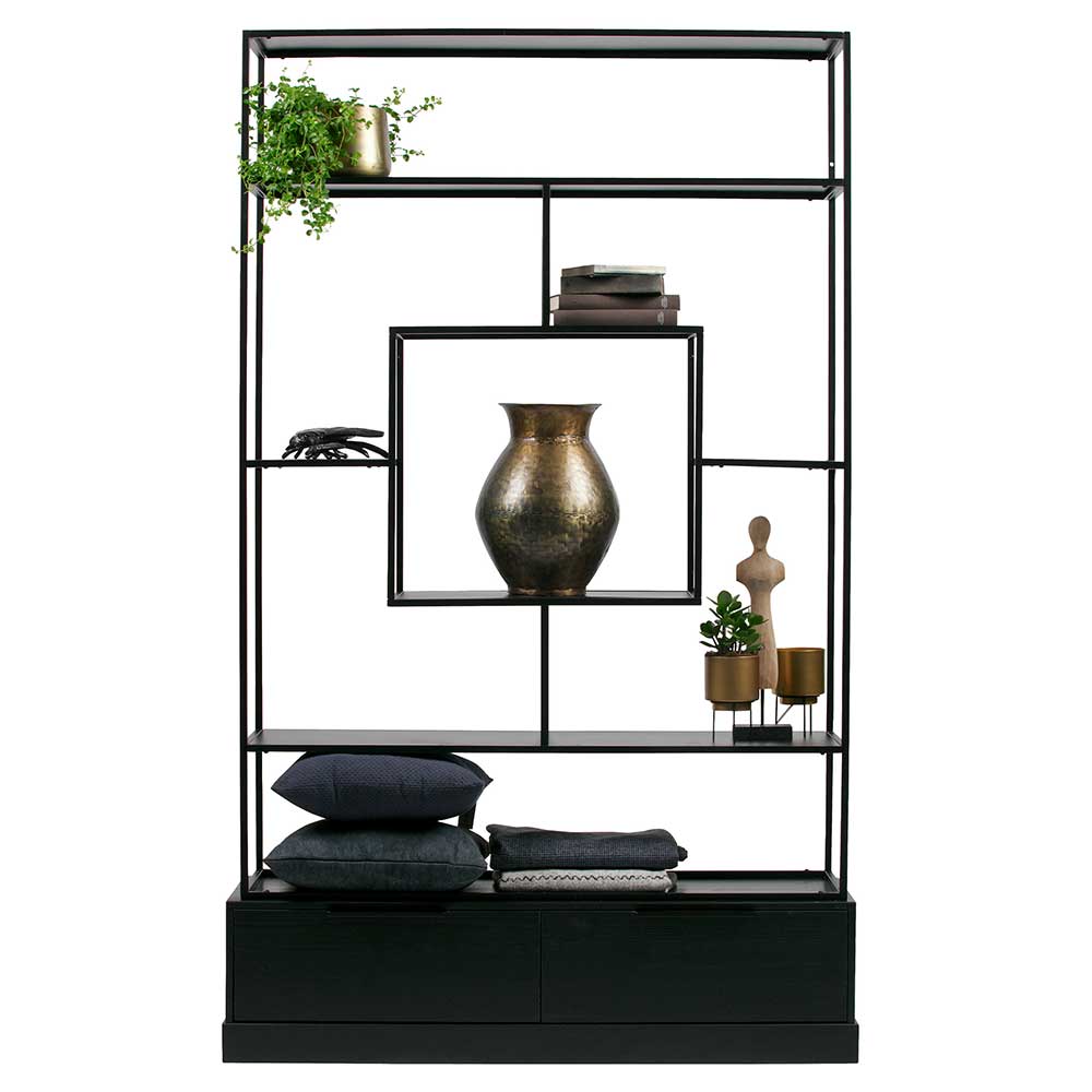 Basilicana Design Regal in Schwarz Kiefer Massivholz und Metall