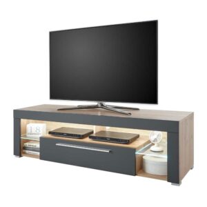 Möbel4Life Fernsehmöbel in Grau und Asteiche Optik LED Beleuchtung