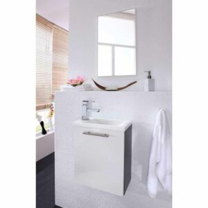 Möbel4Life Badezimmer Kombination in Weiß Hochglanz Anthrazit für kleines Bad (zweiteilig)