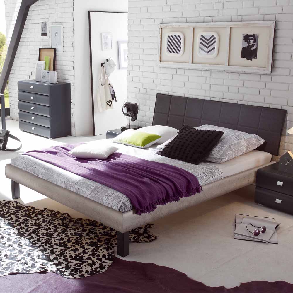 TopDesign Jugendbett mit Polsterkopfteil Beton Grau