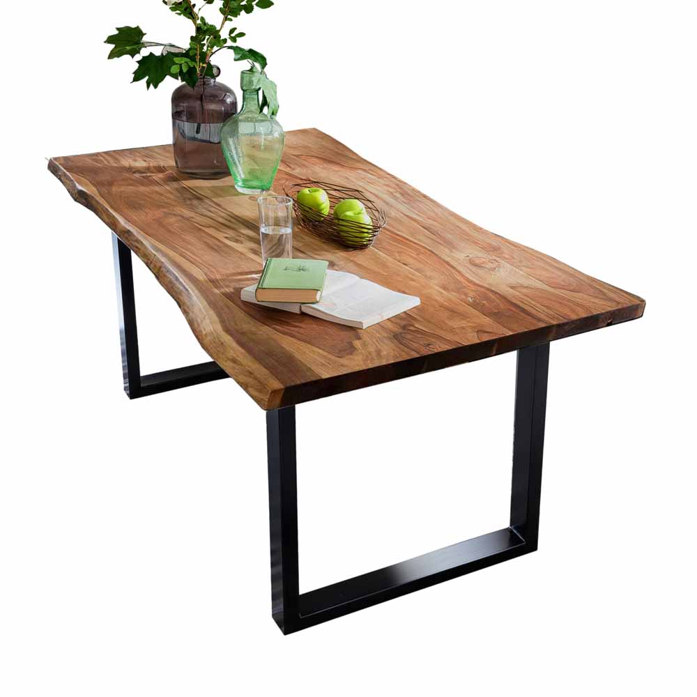 Möbel Exclusive Baumkantentisch aus Akazie Massivholz und Metall Nussbaumfarben