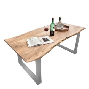 Möbel Exclusive Tisch aus Akazie Massivholz und Stahl Baumkante