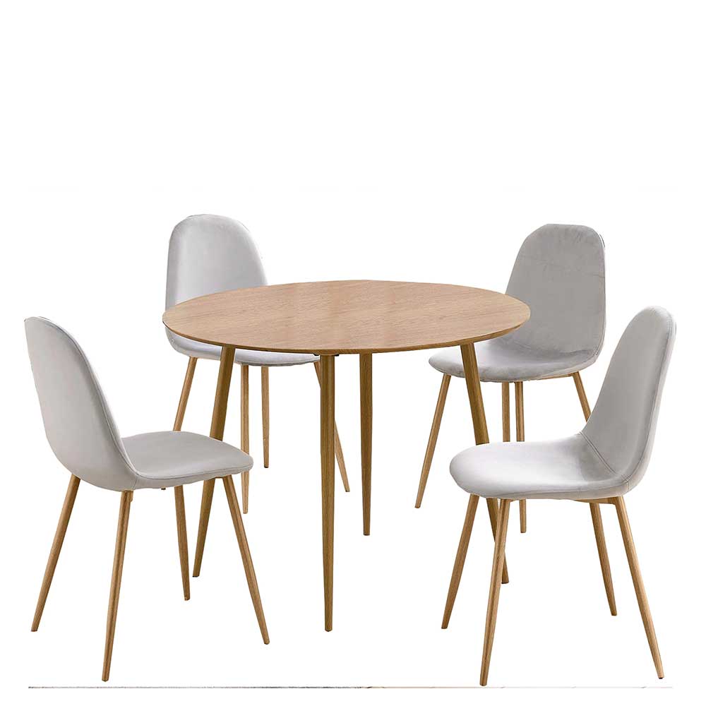 Möbel4Life Komplette Essgruppe in Hellgrau und Eichefarben Skandi Design (fünfteilig)