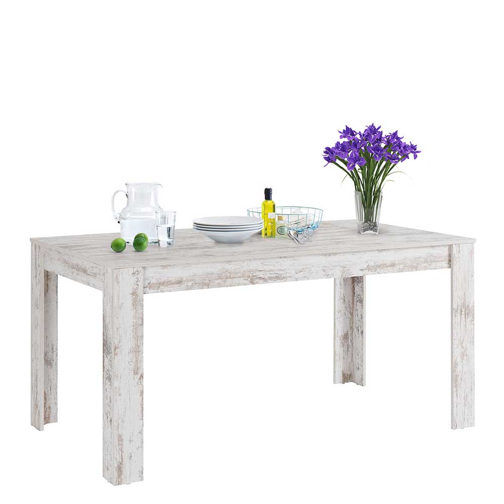 Möbel4Life Esszimmer Tisch in Holz White Wash 160x75x90 cm