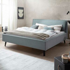 Homedreams Modernes Polster Bett in Hellblau Vierfußgestell aus Holz