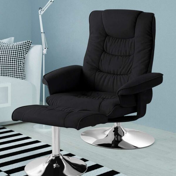 Möbel4Life Wohnzimmer Sessel mit Hocker aus Kunstleder Metall (zweiteilig)