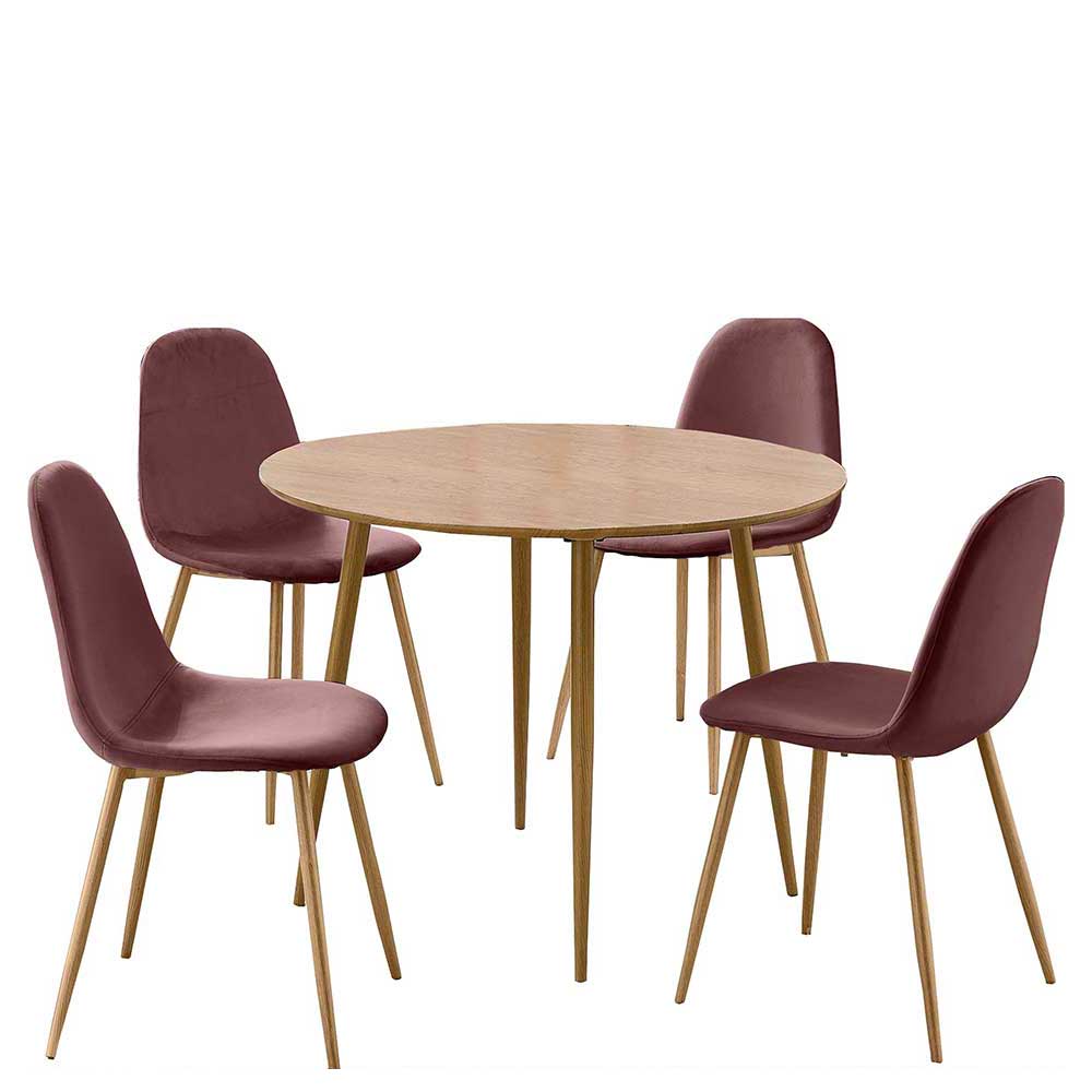 Möbel4Life Esszimmerkombination in Altrosa und Eichefarben Skandi Design (fünfteilig)