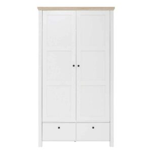 Möbel4Life Skandi Kleiderschrank in Weiß 2 Türen & Schubladen