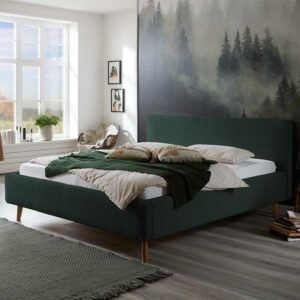 Homedreams Dunkelgrünes Polsterbett mit Cordbezug Vierfußgestell aus Holz