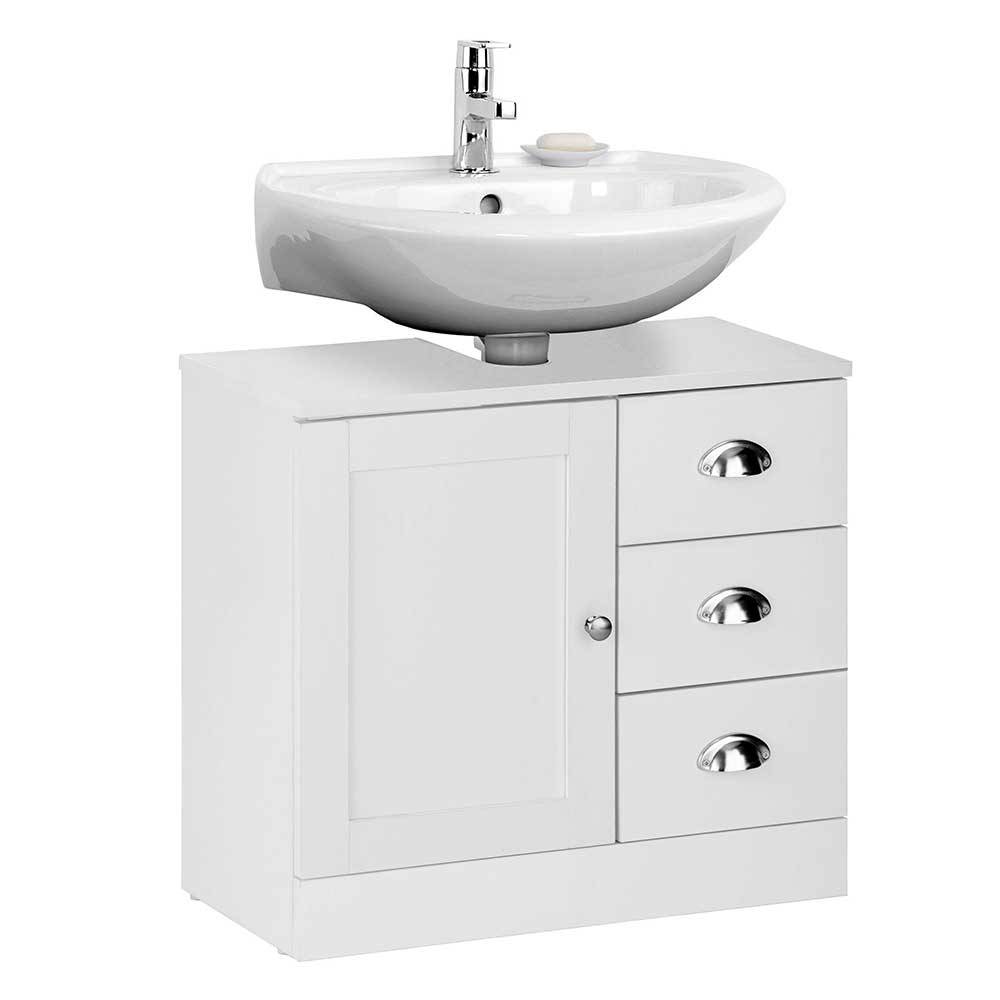 Möbel4Life Waschbeckenschrank in Weiß drei Schubladen und einer Tür