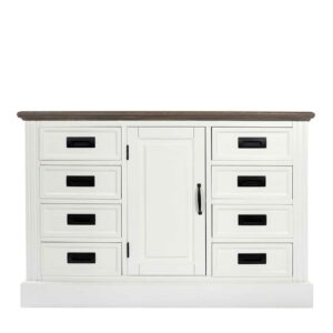 Doncosmo Landhausstil Sideboard in Weiß und Graubraun acht Schubladen