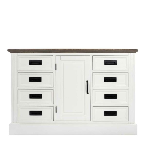 Doncosmo Landhausstil Sideboard in Weiß und Graubraun acht Schubladen