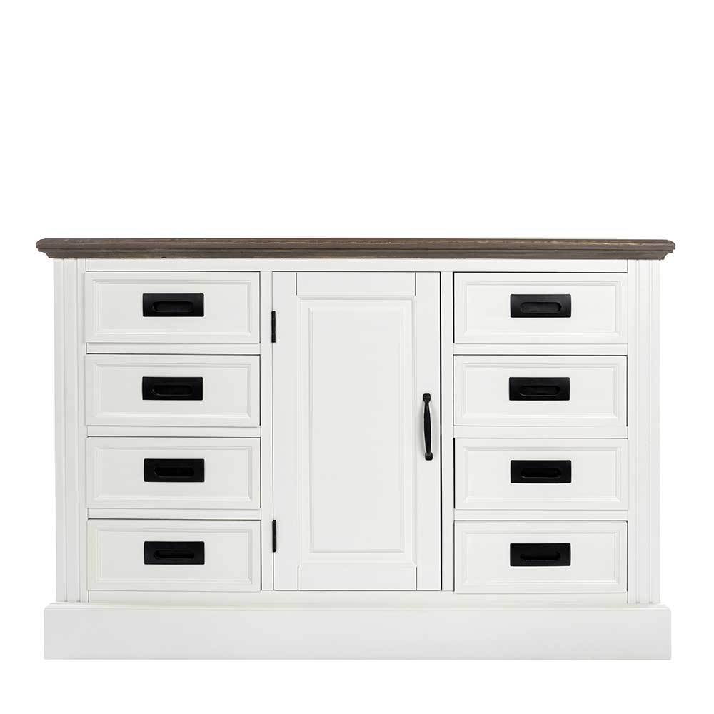 Doncosmo Landhausstil Sideboard in Weiß und Graubraun acht Schubladen