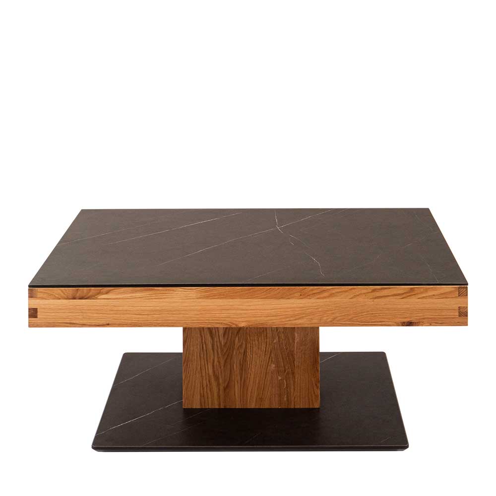 Rodario Zentralfuß Tisch in Wildeichefarben Schwarz marmoriert