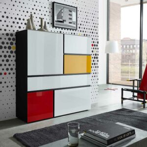 Möbel Exclusive Wohnzimmer Highboard in Weiß Bunt modern