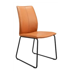 Möbel4Life Leder Stuhl in Cognac Braun Metallgestell in Schwarz (2er Set)