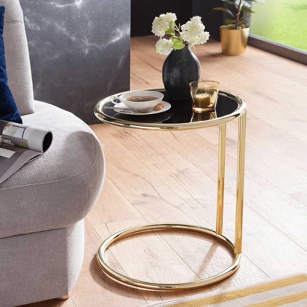 Möbel4Life Sofa Anstelltisch mit schwarzer Glasplatte Stahlgestell in Goldfarben