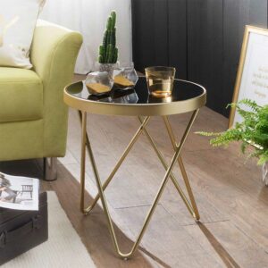 Möbel4Life Sofa Glastisch in Schwarz und Goldfarben rund