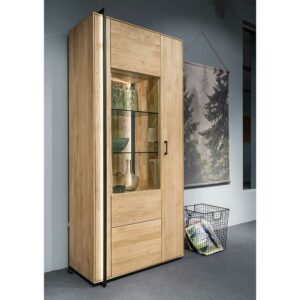 Natura Classico XL Schrank Vitrine in Asteichefarben Massivholz und Glas