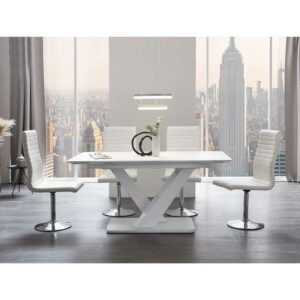 Rodario Esszimmergarnitur Weiß Bezüge Kunstleder Stühle drehbar (fünfteilig)