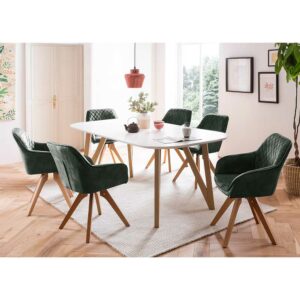 Rodario Esszimmerkombination im Skandi Design sechs Stühle (siebenteilig)