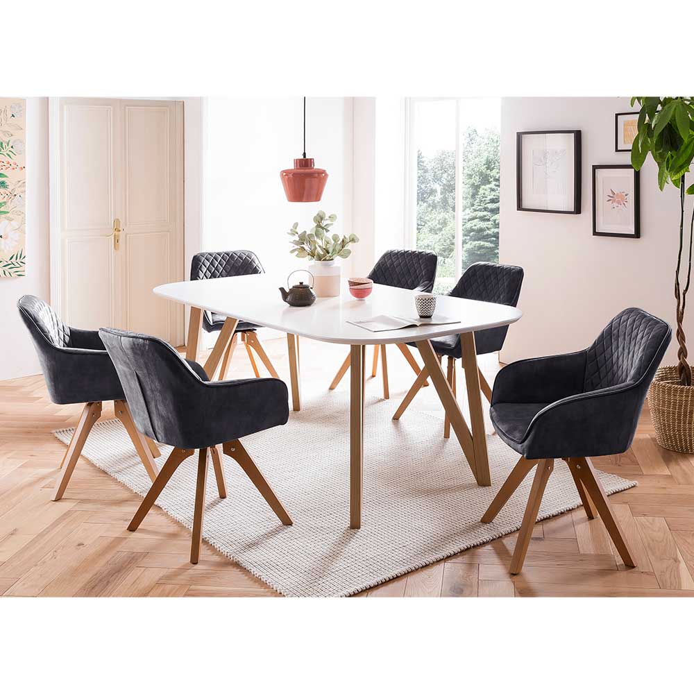 Rodario Skandi Essgruppe in modernem Design sechs Stühle (siebenteilig)