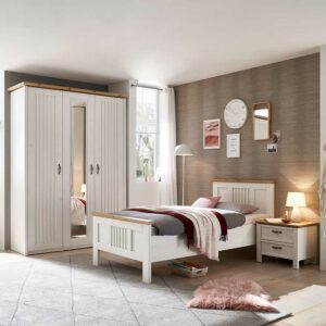 4Home Schlafzimmer komplett in Weiß & Eiche Holzoptik (dreiteilig)