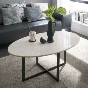 TopDesign Couchtisch mit ovaler Platte aus Marmor Metall