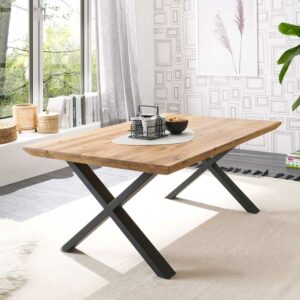 TopDesign Sofatisch mit Baumkante aus Asteiche Massivholz Metall