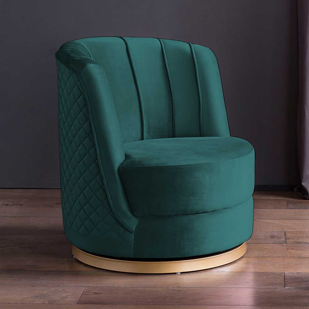 Rodario Drehbarer Sessel Retro Stil aus Samt Petrol und Goldfarben