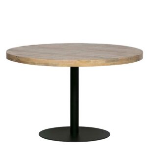 Basilicana Küchen Tisch rund aus Mangobaum Massivholz White Wash