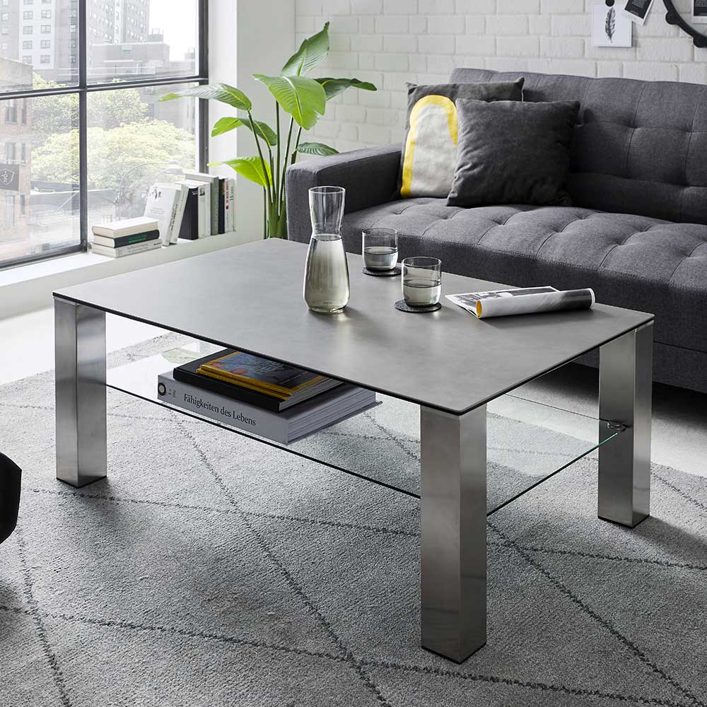 TopDesign Moderner Wohnzimmer Tisch in Anthrazit Silberfarben