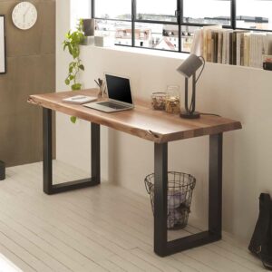 TopDesign Schreibtisch mit Baumkante aus Akazie Massivholz Metall