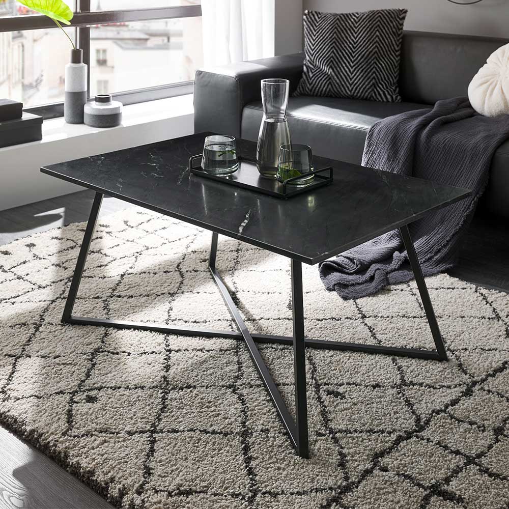 TopDesign Sofatisch Marmor modern in Schwarz Bügelgestell aus Metall