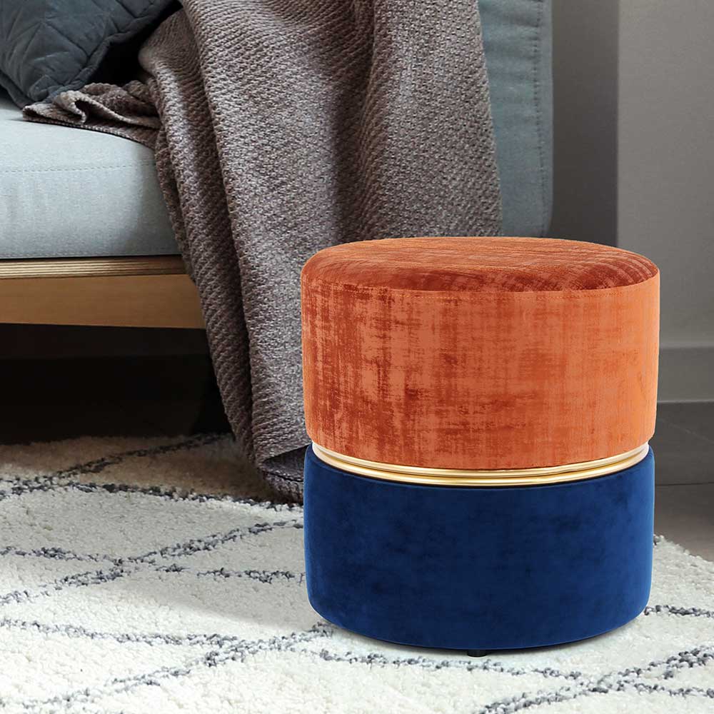 Doncosmo Samt Hocker in Braun und Blau Retrostil