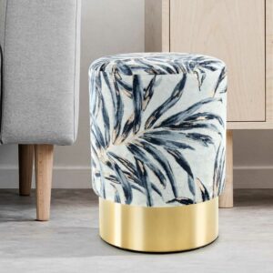 Doncosmo Sitzhocker mit Floralen Mustern Blau Samt