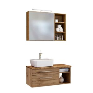 Star Möbel Hängende Badmöbel mit LED Spiegelschrank Wildeiche Dekor (dreiteilig)