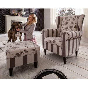 Brandolf Ohrensessel mit Blumenmuster Braun Beige