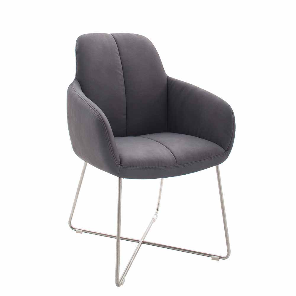 TopDesign Tischsessel Set in Grau Kunstleder Edelstahl (2er Set)