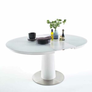 TopDesign Tisch mit ausziehbare Glasplatte Weiß