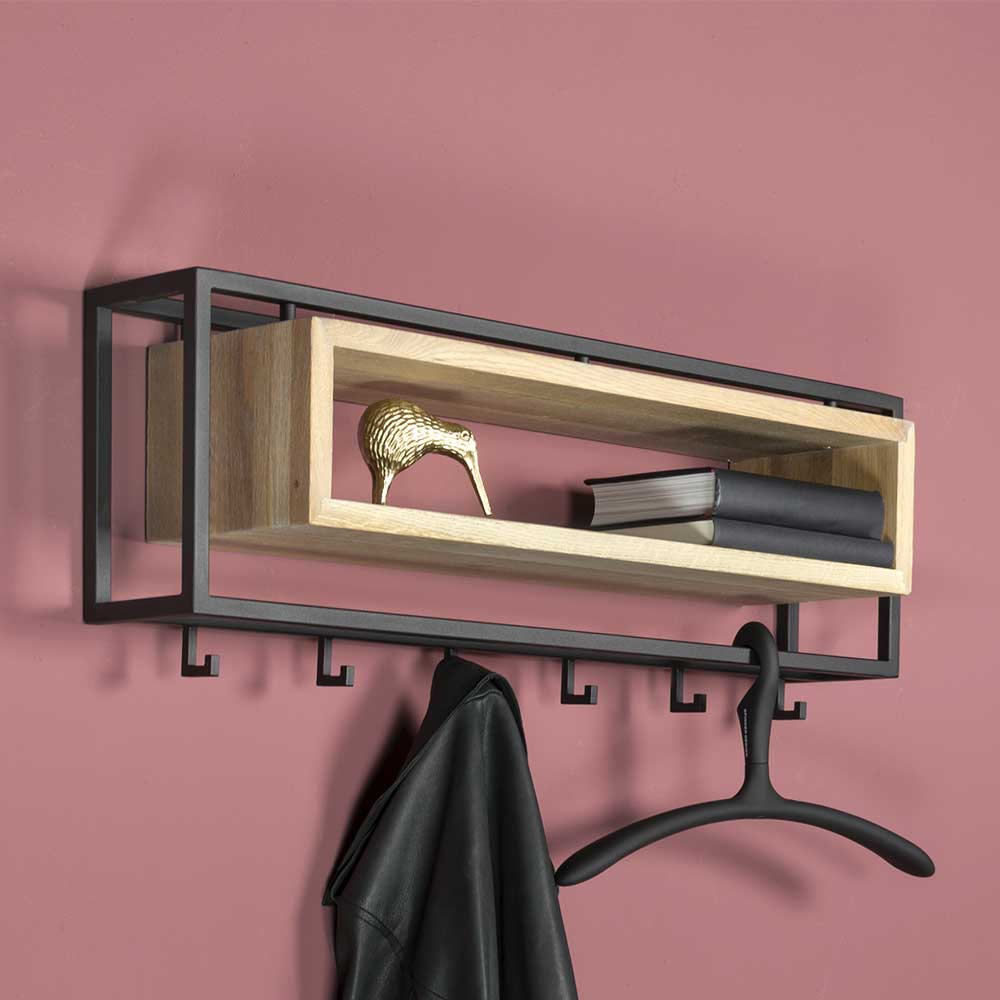 Homedreams Hängegarderobe aus Eiche Massivholz & Stahl 19 cm tief