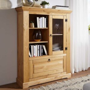 Basilicana Wohnzimmer Highboard in Eichefarben Kiefer Massivholz