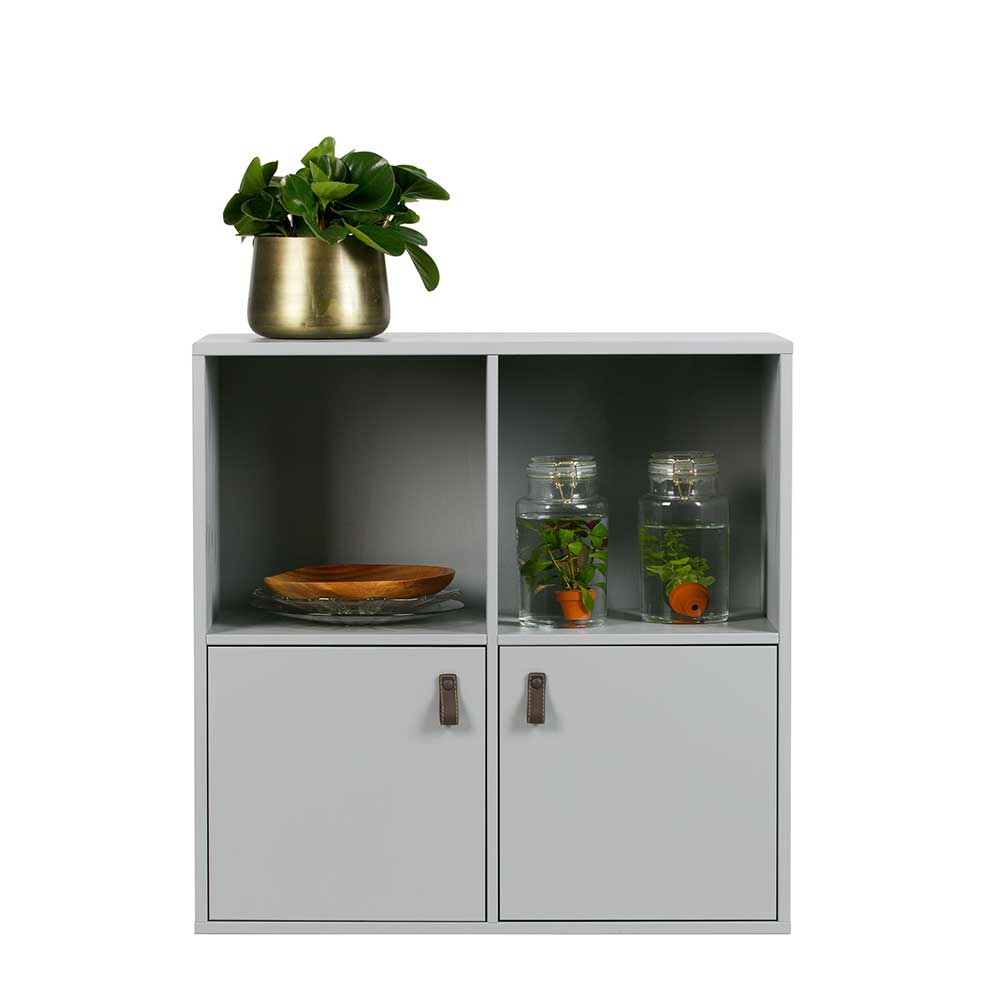 Basilicana Kleiner Schrank in Grau Kiefer massiv Skandi Design