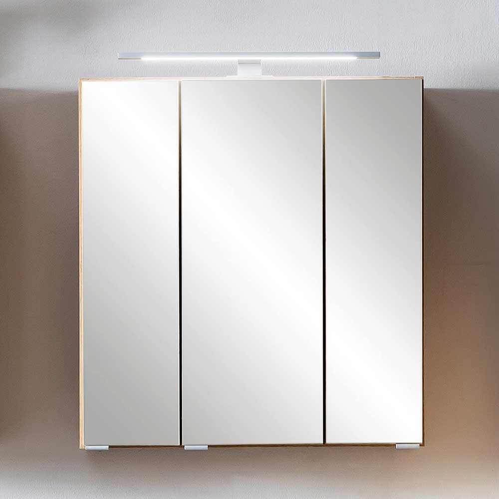 Star Möbel 3 D Badezimmer Spiegelschrank Wildeiche Optik Korpus drei Türen