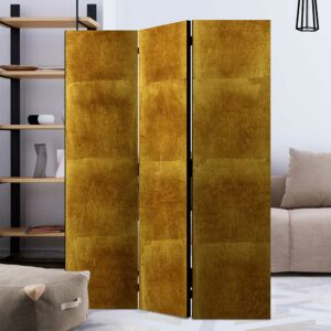 4Home Paravent in Gold mit Leinwand Füllung Fichte Massivholz Rahmen