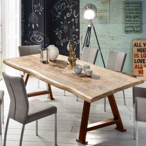 Möbel Exclusive Baumkantentisch aus Mangobaum Massivholz und Stahl A Fußgestell