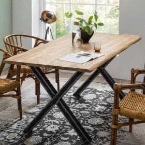 Möbel Exclusive Design Esstisch aus Mangobaum Massivholz und Eisen Baumkante
